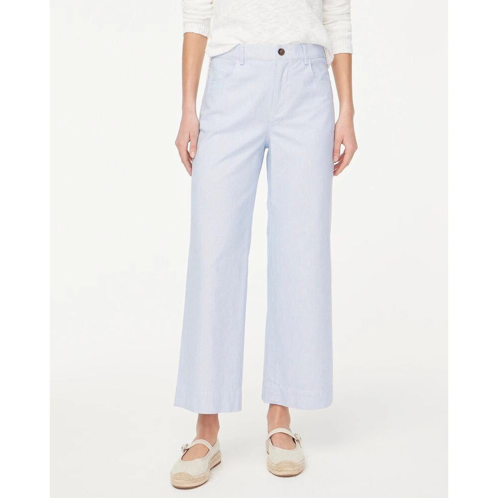 J.Crew Ella Striped High-Rise Wide-Leg Cropped Pant Blue White Stripe Size 32